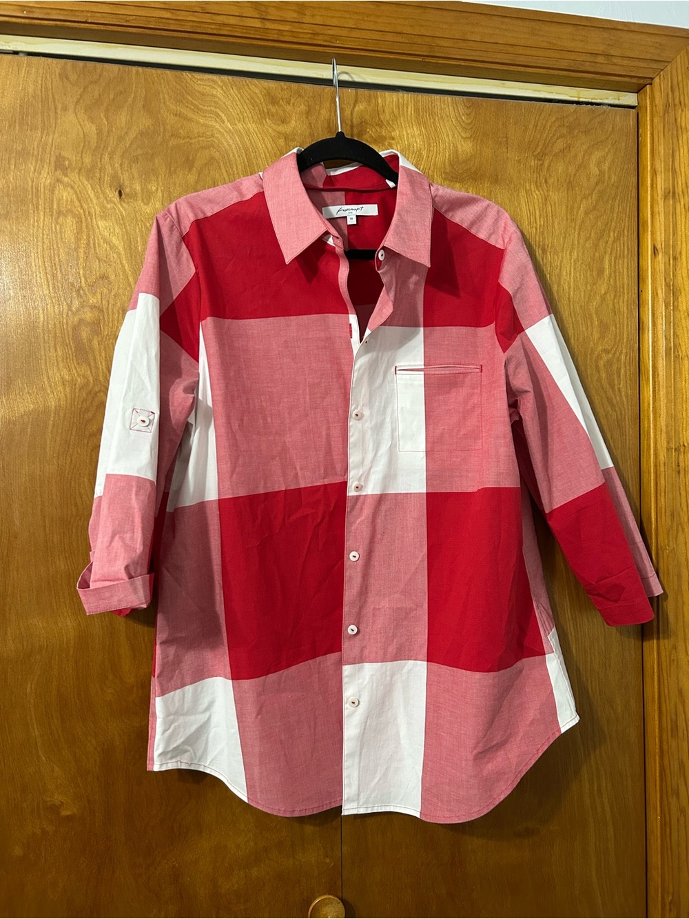 Foxcroft Red & White Large-Check Button Down Shirt